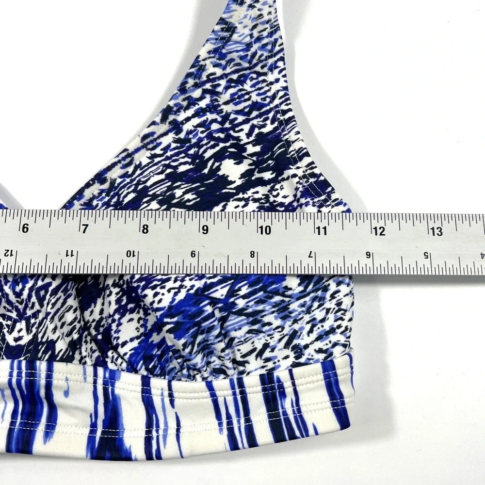Athleta Blue White Ikat Halter Underwire Bikini Top 32 B/C‎ Beach Coastal Pool
